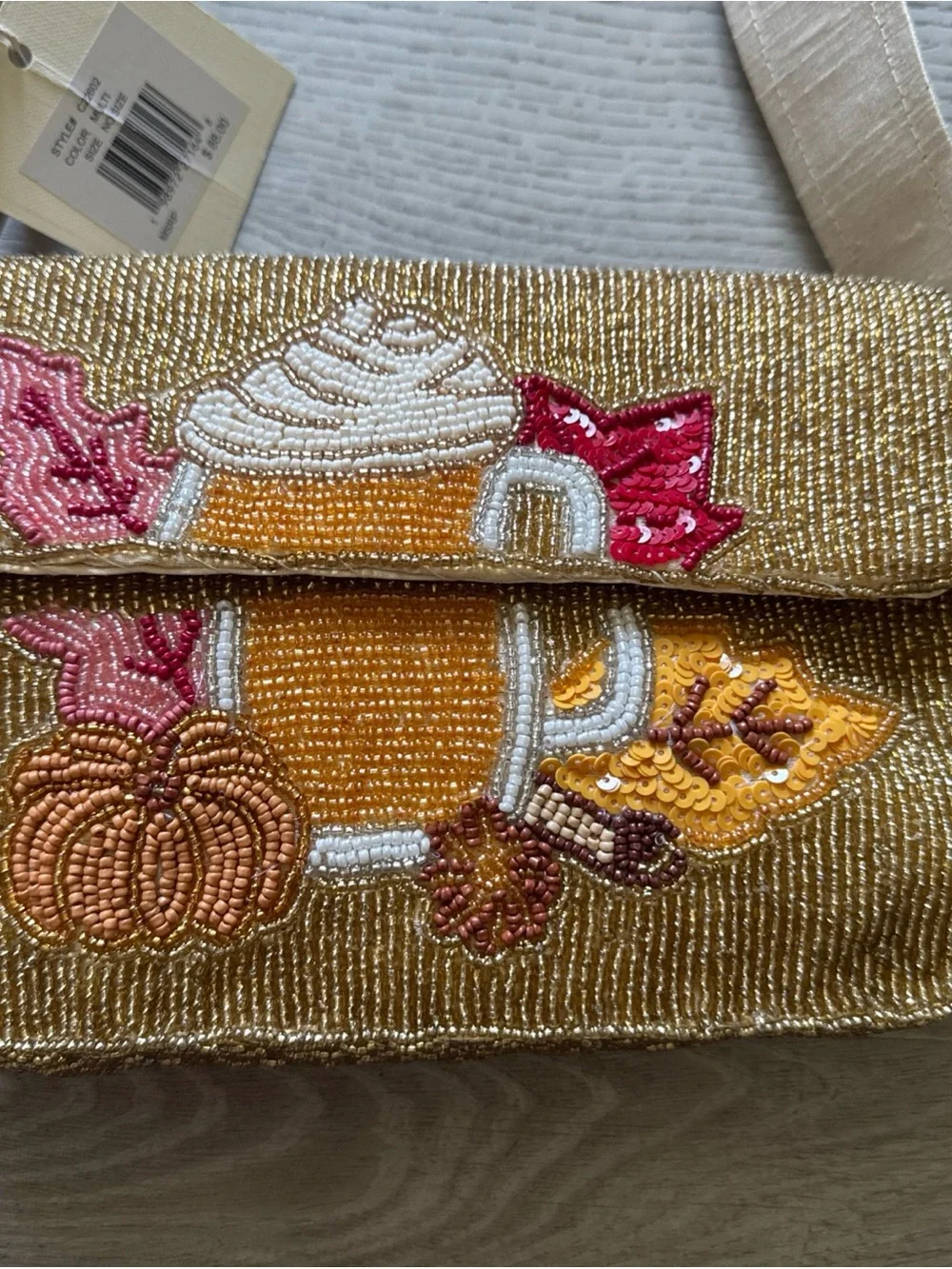 Sol and Mer Beaded Pumpkin Spice Latte Drink Shoulder Bag NEW 🎃 ☕️